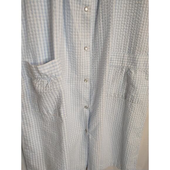 Basic Editions Housecoat/Duster Women's Size S Blue/White Seersucker - Picture 2 of 7